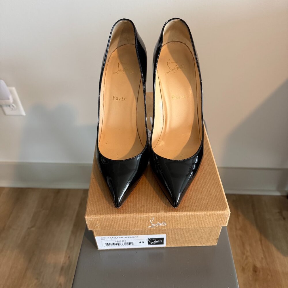 Christian Louboutin - Black Patent Pigalle Heels - 100mm/size 40 - Gently Loved
